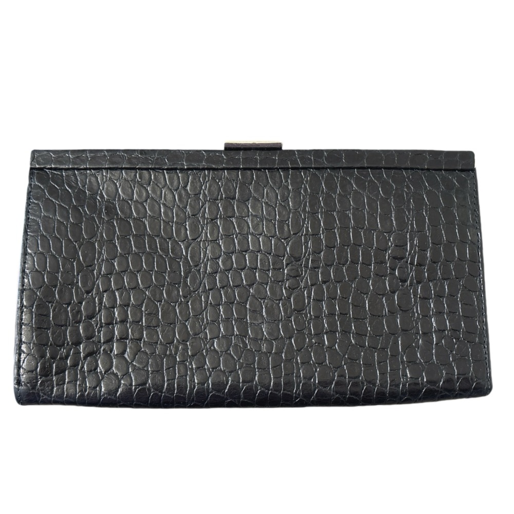 Banana Republic Black Embossed Leather Clutch Minimalist Quiet Luxury Classic